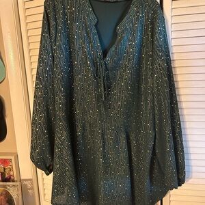 BloomChic Teal Blouse with Gold Details